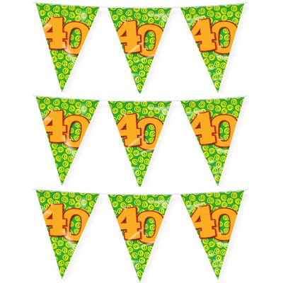 Verjaardag 40 jaar thema vlaggetjes - 3x - feestversiering - 10m - folie - dubbelzijdig