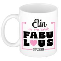 Naam mok Elin - wit - Fabulous - keramiek - 300 ml - cadeau collega beker