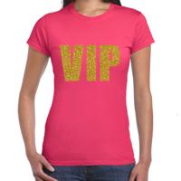 Foute party T-shirt dames - VIP - roze - glitter goud - glitter and glamour thema