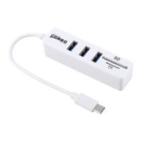 2 in 1 TF & SD-kaartlezer + 3 x USB-poorten naar USB-C/type-C HUB Converter totale lengte: 24cm (wit)