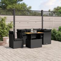 5-delige Loungeset met kussens poly rattan zwart