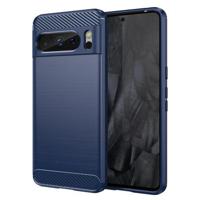 Google Pixel 8 Pro Geborsteld TPU Hoesje - Koolstofvezel - Blauw