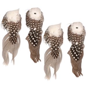 4x Kerstboom decoratie vogeltjes op clip grijs/wit 11 cm