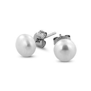 New Bling 9NB-0129 Oorstekers Parel rond 7 mm zilverkleurig-wit