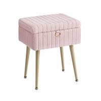 Make up kruk met opbergruimte en gewatteerde zitting, pastelroze