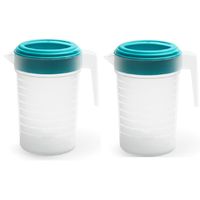 2x stuks waterkan/sapkan transparant/blauw met deksel 1 liter kunststof