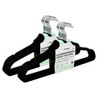 Kledinghangers set - 20x stuks - zwart velours - kunststof - 44.5 cm - kledingkast hangers/kleerhang