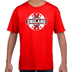 Have fear England is here / Engeland supporter t-shirt rood voor kids