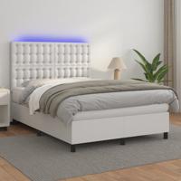 Boxspring met matras en LED kunstleer wit 140x200 cm