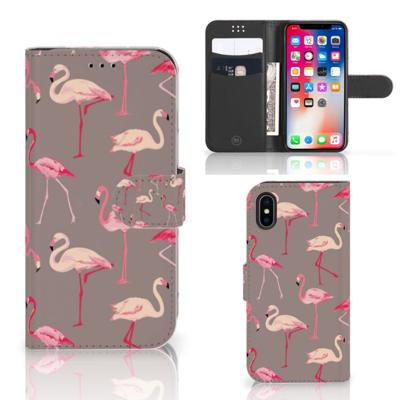 Apple iPhone X | Xs | Telefoonhoesje | Met pasjeshouder | Flamingo