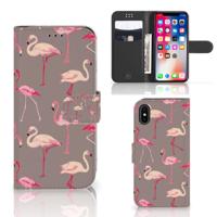 Apple iPhone X | Xs | Telefoonhoesje | Met pasjeshouder | Flamingo