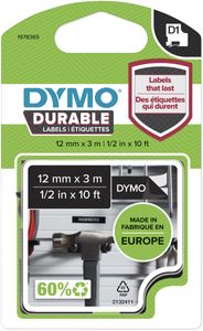 Dymo duurzame D1 tape 12 mm x 3 m, wit op zwart