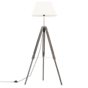 VidaXL Vloerlamp driepoot 141 cm massief teakhout grijs en wit