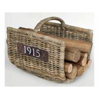 Haardmand - bruin - L40 x B50 x H40 cm - rotan - gevlochten riet - haardhout opslag mand