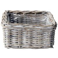 VD Leeden Plantenmand - antiek wit - 30 x 30 x 15 cm - rotan - gevlochten riet - mand - plantenbak