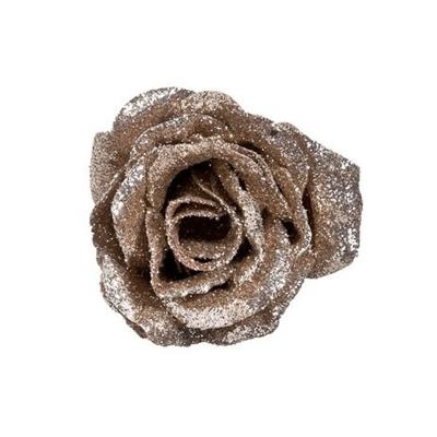 Cosy & Trendy Decoratie bloem op clip - 1x stuks - 7 cm - champagne - glitter