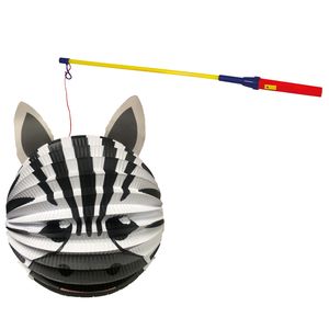 Bol lampion zebra - wit/zwart - H20 cm - papier - met lampionstokje - 50 cm