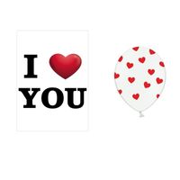 I Love You mega deurposter met 6x witte ballonnen rode hartjes