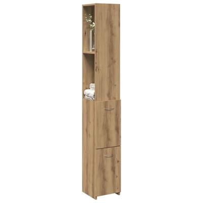 Badkamerkast 25x25x170 cm bewerkt hout artisanaal eikenkleurig