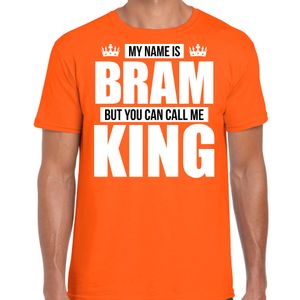 Naam cadeau t-shirt my name is Bram - but you can call me King oranje voor heren