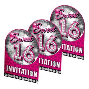 Sweet 16 thema party uitnodigingskaarten 32x stuks