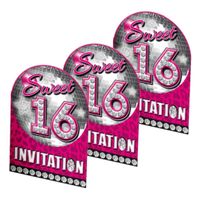 Sweet 16 thema party uitnodigingskaarten 32x stuks