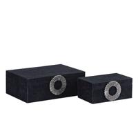 PTMD Opbergbox Hazael - 36x25x13 cm - Suede - Zilver - Set van 2