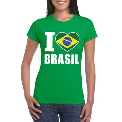 Brazilie supporters kleding t-shirt - voor dames - groen - met vlag kleuren print - korte mouwen