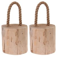 2x Deurstoppers teak met draagtouw 14 cm