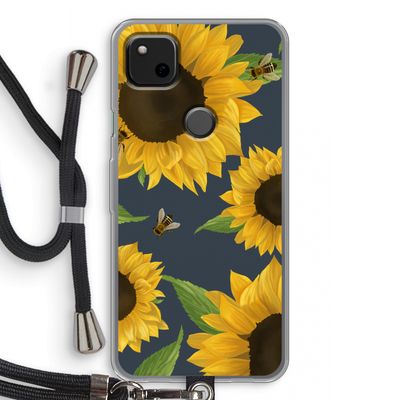 Sunflower and bees: Pixel 4a Transparant Hoesje met koord