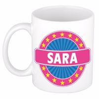 Sara voornaam koffiemok - beker - wit/roze - 300 ml - Cadeau - Dames - Collega - Moederdag