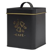 Koffie bewaarblik - metaal - zwart/print - 11 x 19 cm - 500 gram - cups bewaar pot/houder
