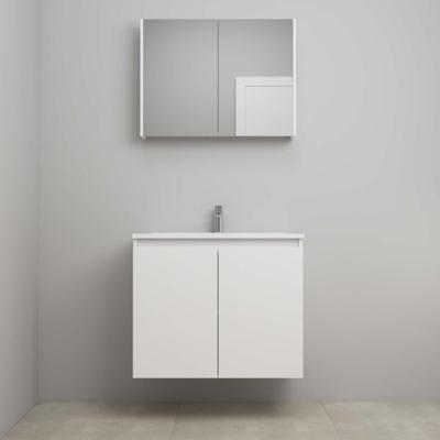 On-Line Badkamermeubelset - 80 cm - Bouwpakket - Greeploos 2 Deuren - Acryl Wastafel - 1 Kraangat - Spiegelkast - Hoogglans Wit
