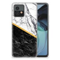 Motorola Moto G72 TPU Siliconen Hoesje Marmer Wit Zwart - Origineel Cadeau Man - thumbnail