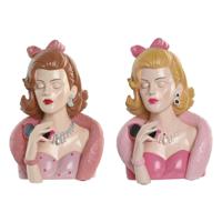 Decoratieve figuren Home ESPRIT Geel Bruin Roze Vrouw 21,5 X 17,5 X 29 CM (2 Stuks)
