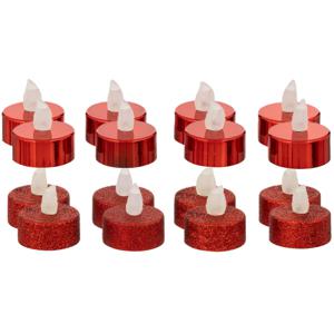 LED theelichtjes/waxinelichtjes - 16x stuks - rood - glitter en glans