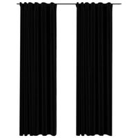 vidaXL Gordijnen linnen-look verduisterend haken 2 st 140x225 cm zwart - thumbnail