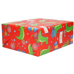 3x Rol kinderverjaardag inpakpapier rood met krokodillen thema 200 x 70 cm - Cadeaupapier