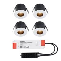 Set van 4 Olivia LED Mini Inbouwspots met Trafo - 12 Volt 3 Watt 150 lumen - Verzonken - Plat 36mm - 2700K - IP44 waterdicht - Niet Dimbaar - Wit