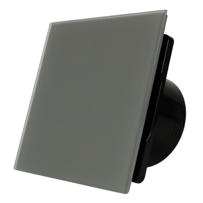 Whisper Pro-design Badkamerventilator - Ø100mm - Met Nalooptimer - Vlak Glas - Mat Grijs - Zwarte Ventilator