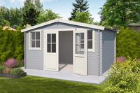 Outdoor Life Dallas Blokhut 396x312 cm 28 mm vuren Platinum Grey-Wit gecoat- Zadeldak- - Outdoor Life Outdoor Life Dallas Blokhut 396x312 cm 28 mm vuren Platinum Grey-Wit gecoat- Zadeldak- - Outdoor Life
