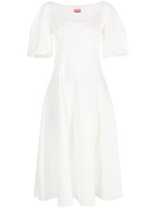 Kenzo robe mi-longue brodée à manches bouffantes - Blanc