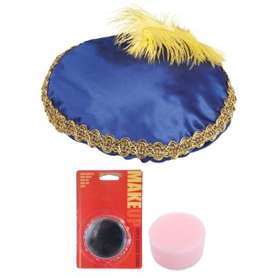 Pieten baret blauw - en zwarte schmink setje - met sponsje - gezicht - 16 ml - kinderen