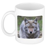 Dieren foto mok wolf - wolven beker wit 300 ml - thumbnail