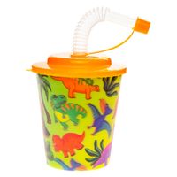 LG-Imports Beker met deksel en rietje dinosaurus, 12st.