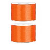 2x Hobby/decoratie oranje satijnen sierlinten 5 cm/50 mm x 25 meter