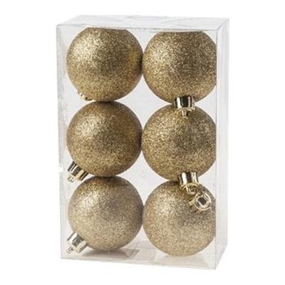 Kerstballen - 6x st - goud - glitters - 6 cm - kunststof - kerstversiering