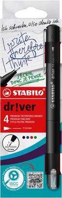 STABILO dr!ver fineliner, fijne punt, geassorteerde kleuren, blister van 4 stuks