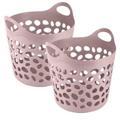 Flexibele wasmand/opbergmand - 2x - rond - roze - 62 liter - D40 x H39 cm