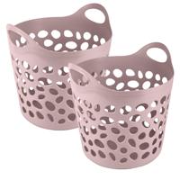 Flexibele wasmand/opbergmand - 2x - rond - roze - 62 liter - D40 x H39 cm Flexibele wasmand/opbergmand - 2x - rond - roze - 62 liter - D40 x H39 cm